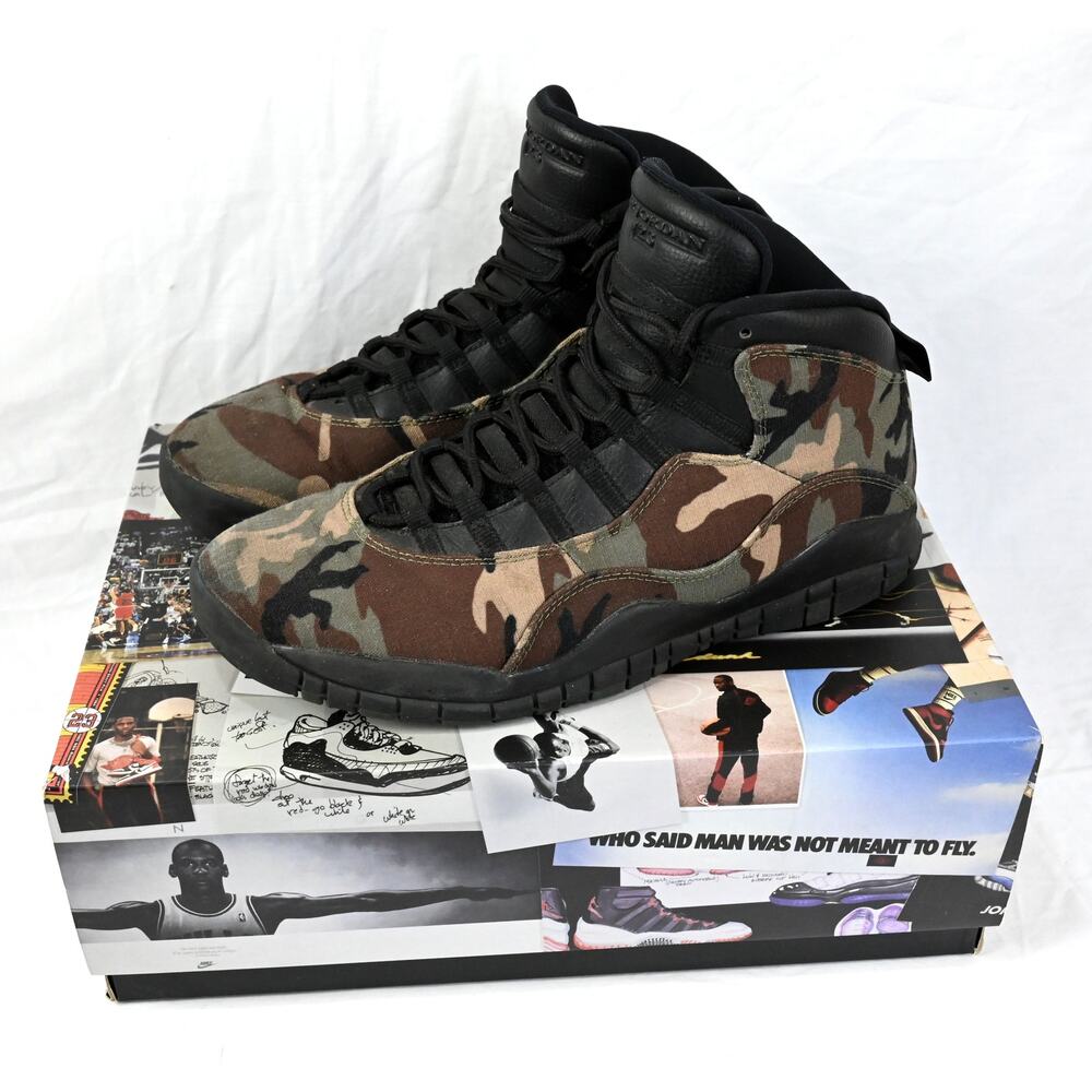Nike Air Jordan 10 Retro 310805 201 Woodland Camo Green/ Brown Men's 12 w/BOX